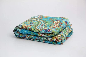 Edredón Kantha estampado cachemir turquesa algodón ropa de cama decoración edredón 90x60 pulgadas - Imagen 1 de 3