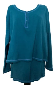 JOYSPUN Teal Blue RIB KNIT PJ SET Long Sleeves Shorts Sz 3X * - Picture 1 of 10