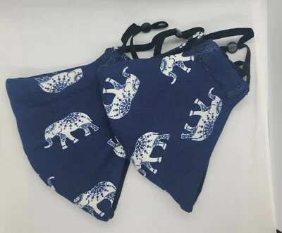2 pack- Elephant print on blue handmade face masks - Image 1 of 3