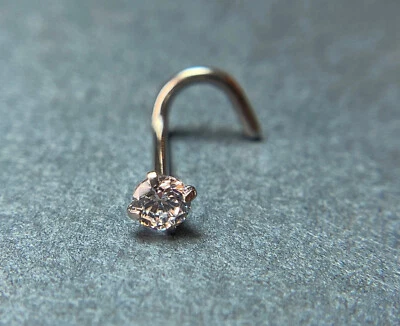 1pc Surgical Steel Nose Screw Ring Round Prong Set Gem 18g or 20g- choose color - Image 1 of 4