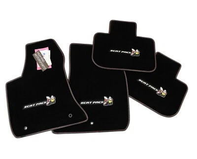 Dodge Charger Scat Pack Logo Floor Mats 4 LOGOS  Black Trim with Red Stitching - Image 1 of 4
