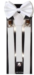 New White Bowtie and Suspender set Tuxedo Formal Men's Wedding USA SELLER - Picture 1 of 3