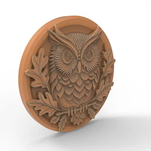 3D STL File Printable Owl with Leaves Pendant Gift Medallion Framed Wall Plaque - Picture 1 of 3