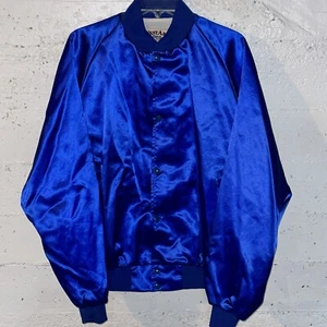 Satin Bomber Jacket Size XL USA Blue Vtg 80's 90's Blank West Ark Cotton Lined - Picture 1 of 9