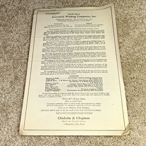 1920 ASSOCIATED WELDING COMPANIES  Stock Offering Prospectus CHISHOLM & CHAPMAN - Picture 1 of 7