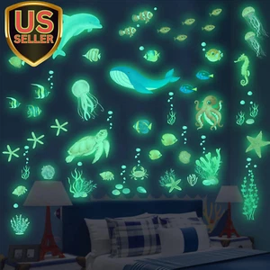 Sea Turtle Ocean Fish Wall Decals Glow in the Dark, under the Sea Life Animals S - Picture 1 of 7