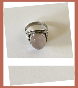 Anillo de plata esterlina de cuarzo rosa natural hecho a mano de la India - Imagen 1 de 6