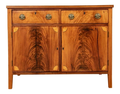 Antique American Two Door Cabinet With Custom Glass Top Cover