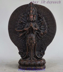 12" Tibetan Pure Bronze 1000 Arms Avalokiteshvara Goddess GuanYin Buddha Statue - Picture 1 of 12
