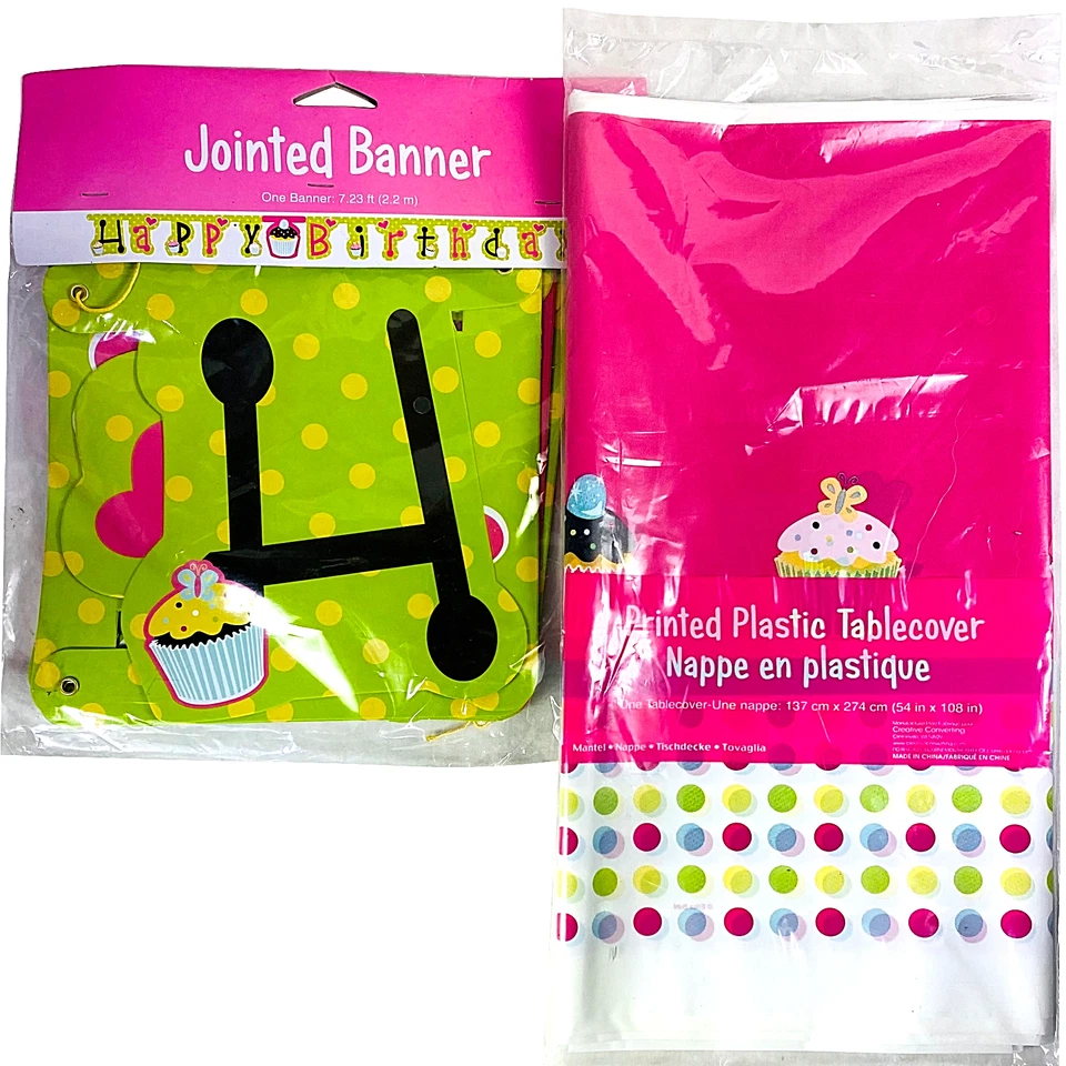 Sweet Treats Plastic Tablecloth Happy Birthday Banner Party Supplies Set - Image 1 of 4