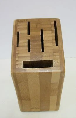 Pampered Chef 6 Slot Knife Block  Bamboo Plastic Feet Intact - Image 1 of 4