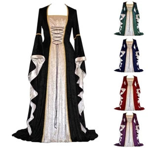 Gorgeous For Women's Medieval Style Gold Velvet Long Sleeve Maxi Dress - Picture 1 of 22