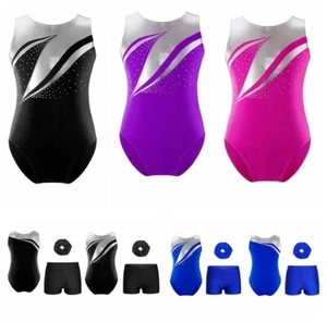 Kids Girls Outfit Rhinestones Jumpsuit Shiny Dancewear Sportswear Activewear - Picture 1 of 49