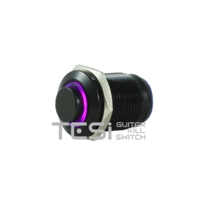Tesi POCO 12MM LED Chitarra Kill Switch Pulsante Momentaneo Pulsante Nero/Viola - Foto 1 di 5