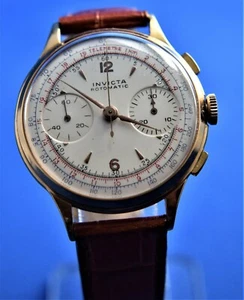 Rare Vintage Invicta Chronograph 18K Gold VALJOUX 22 CALIBER MOVEMENT. - Picture 1 of 10