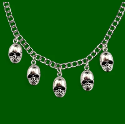 COLLAR CON DIJES DE CALAVERA gargantilla de cadena gruesa motociclista grunge punk gótico metal emo R1 Foto 1 de 4