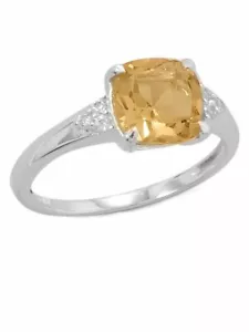 Anillo cuadrado suave de citrino con acentos laterales de circonio cúbico plata esterlina - Imagen 1 de 2