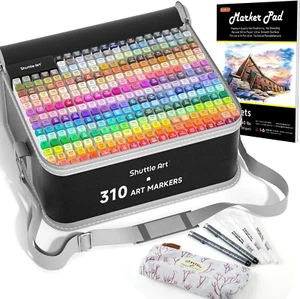 Shuttle Art 310 Colors Alcohol Markers, 309 Colors Dual Tip Art Marker Set plus - Picture 1 of 12