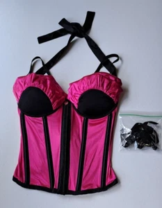 PLAYBOY EXPOSED LADIES HOT PINK & BLACK CORSET & STOCKING HOLDERS (SIZE: 34D) - Picture 1 of 11