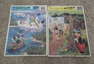 Disney Golden Frame Tray Puzzles Vintage 1980s Three Little Pigs & Peter Pan VTG - Picture 1 of 3
