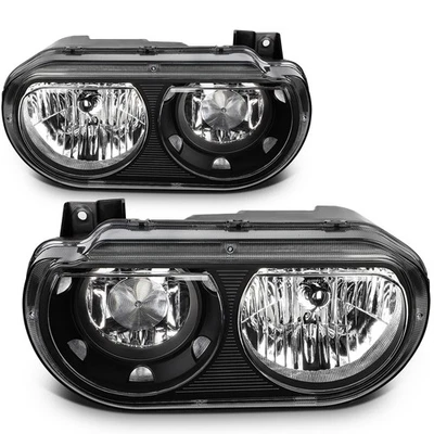 Headlights Assembly For Dodge Challenger 2008-2014 Black Housing Left+Right Pair - Image 1 of 4