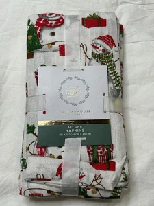 NWT Rachel Ashwell THE FARMHOUSE NAPKINS (6) Snowman Christmas 18 X 18 COTTON - Picture 1 of 4