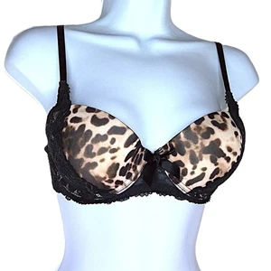 Sujetador Gilligan O'Malley Cheetah & Negro Encaje Ribete Demi Cup UW Elástico Usado en Excelente Condición Talla 34C - Imagen 1 de 6