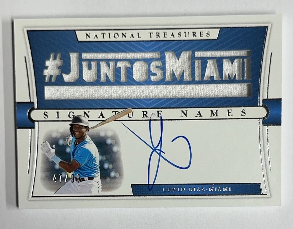2021 Panini National Treasures Lewin Diaz Auto Relic 47/99 - Image 1 of 4
