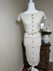 Orange Kiss Matching Off-Shoulder Ribbed Top and Skirt Set Size M - Picture 1 of 13