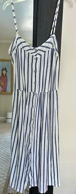 Zara Trafaluc размер S синий белый в полоску спагетти ремень сарафан пляж морской - Изображение 1 из 4