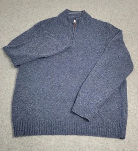 Jos A Bank Merino Wool Alpaca Sweater Mens XL Blue Quarter Zip Donegal Knit - Picture 1 of 13