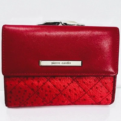 Vgt Pierre Cardin Women's Ostrich Leather Tri-Fold  5"x4" Red card/Coin Wallet(5 - Image 1 of 4
