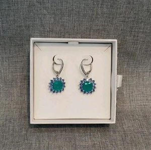 Bomb Party Drop Earrings - Natural Fusion Emerald Green Quartz Rhodium Plate - Picture 1 of 3