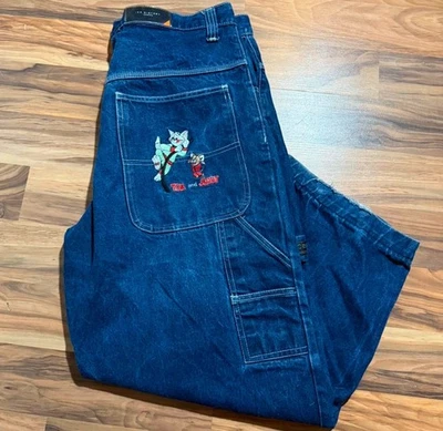 Tom And Jerry Iceberg History Baggy Jeans Size 38x32 Carpenter Y2K Wide Leg Jnco - Image 1 of 4