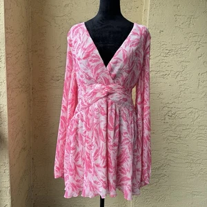 Tularosa Clara Minikleid Gr. L Rosa V-Ausschnitt Rückenausschnitt Lang Blousonärmel Neu mit Etikett - Bild 1 von 16