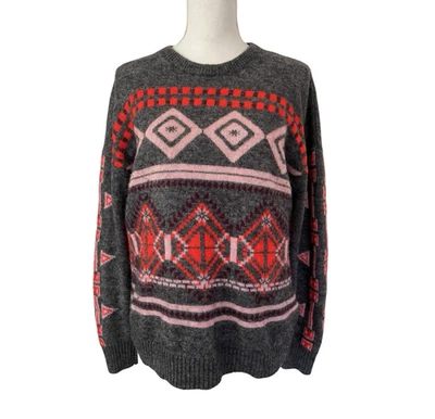 Suéter J Crew Mujer Fair Isle Lana Mezcla Mohair Talla L Gris Nórdico Preppy Foto 1 de 4