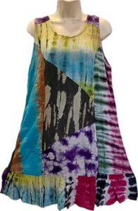 Sacred Threads Hippie Boho Gypsy Festival Patchwork Tie Back Dress 224349 S/M - Picture 1 of 5