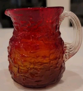 Vintage Handblown Art Glass Nugget Mini Pitcher Amberina Rock Creamer 4" Glows - Picture 1 of 4