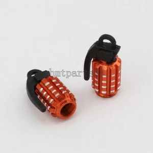 Tire Wheel Valve Stem Caps Set Orange Metal Grenade Bomb Air Dust Cover Caps NEW - Picture 1 of 5