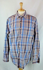 Peter Millar Shirt Mens Extra Large Blue Orange Plaid Long Sleeve - Picture 1 of 8
