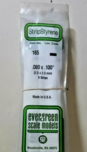 Evergreen Scale Models Plastic 165 - Size  .080" x .100"  --  8 Styrene Strips - Picture 1 of 1