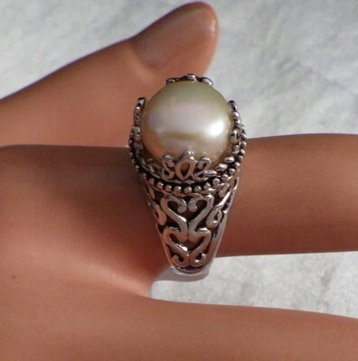  CFJ DESIGN 10.5 ANILLO PERLAS ESTERLINA CAÑA ABIERTA TALLA 6.5 RUBOR ROSA PERLA  Foto 1 de 3