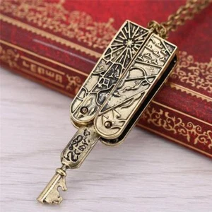 Grimm Key Charm Necklaces - Bronze Pendant Necklace Women Vintage Link Jewelry - Picture 1 of 12