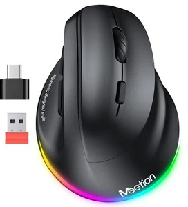 MEETION Ergonomic Mouse Wireless Vertical Mouse RGB Backlit Rechargeable Mice... - Picture 1 of 8