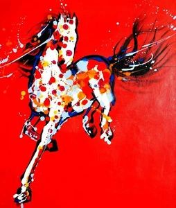 Abstract Red Horse,  20x24,100% Hand Painted Oil Painting on Canvas - Picture 1 of 6