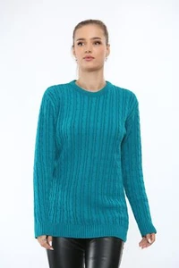 LADIES ROUND NECK KNITTED LONG SLEEVE SUPER SOFT KNIT ALL OVER CABLE JUMPER LYCR - Picture 1 of 26