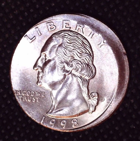 1998 D Washington Quarter Uncirculated Offset Planchet Error Coin 25(C) #F101 Cover