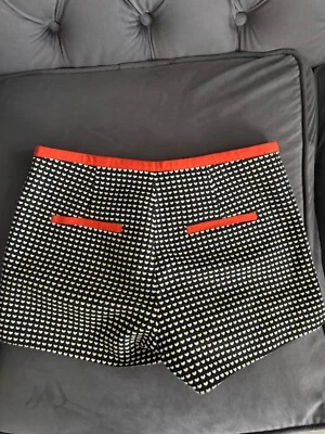 Rachel Roy Heart Embroidered Shorts Womem Size 4 Black Coral Pink & White - Image 1 of 4