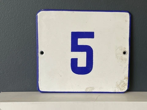 Number 5Vintage Enamel House Numbers Made in Europe Room Hotel FREE POSTAGE Cover