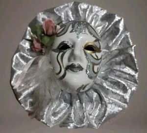 Ceramic Silver Gold  Painted Mardi Gras Hanging Elegant Wall Mask. - Picture 1 of 18